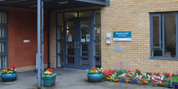 Meadowside front entrance with flowers
