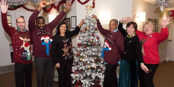 Team at Apthorp Care Centre wearing christmas jumpers